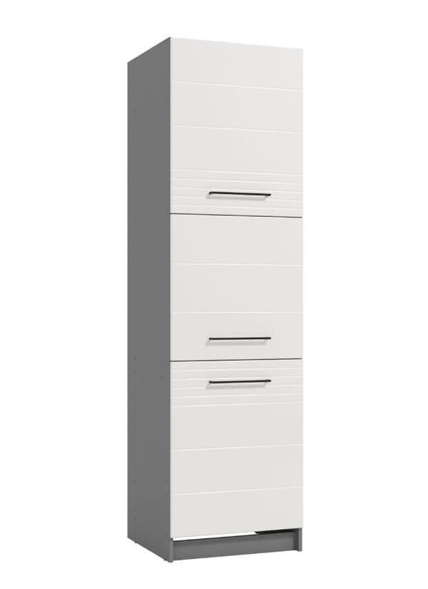 Porto White High Gloss And Grey 60cm Tall Kitchen Larder Unit Pantry Cupboard - 11012312
