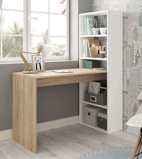 Caden Oak and White Study Desk with Bookcase- 0F8314A
