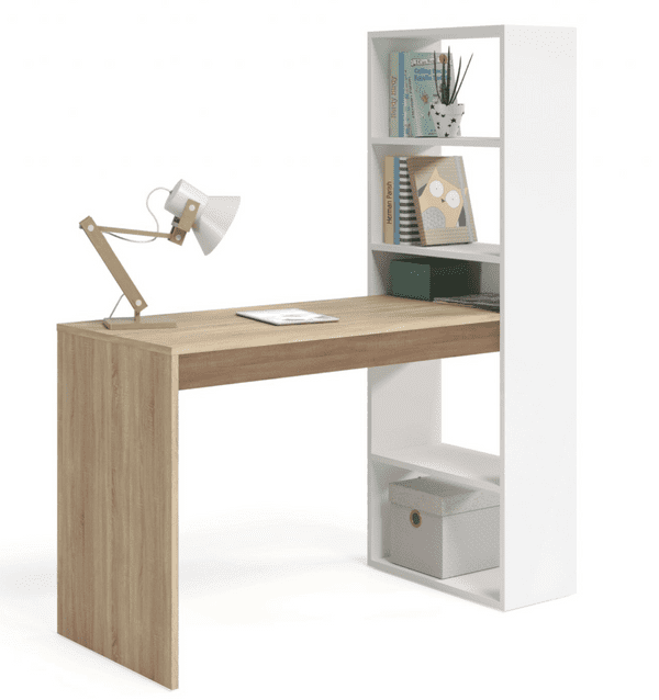 Caden Oak and White Study Desk with Bookcase- 0F8314A