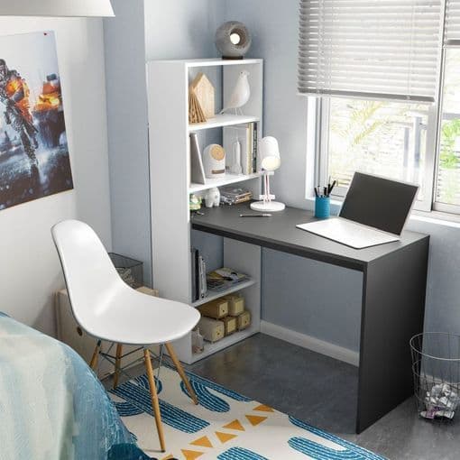 Caden White and Grey Effect Computer Desk Table with Bookcase - 0Z8314A