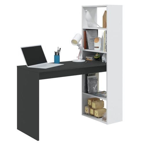 Caden White and Grey Effect Computer Desk Table with Bookcase - 0Z8314A
