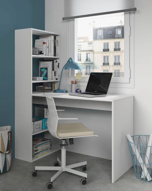 Bronya White Computer Desk Workstation with Bookcase- 008314A