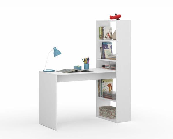 Bronya White Computer Desk Workstation with Bookcase- 008314A