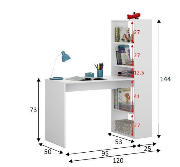 Bronya White Computer Desk Workstation with Bookcase- 008314A