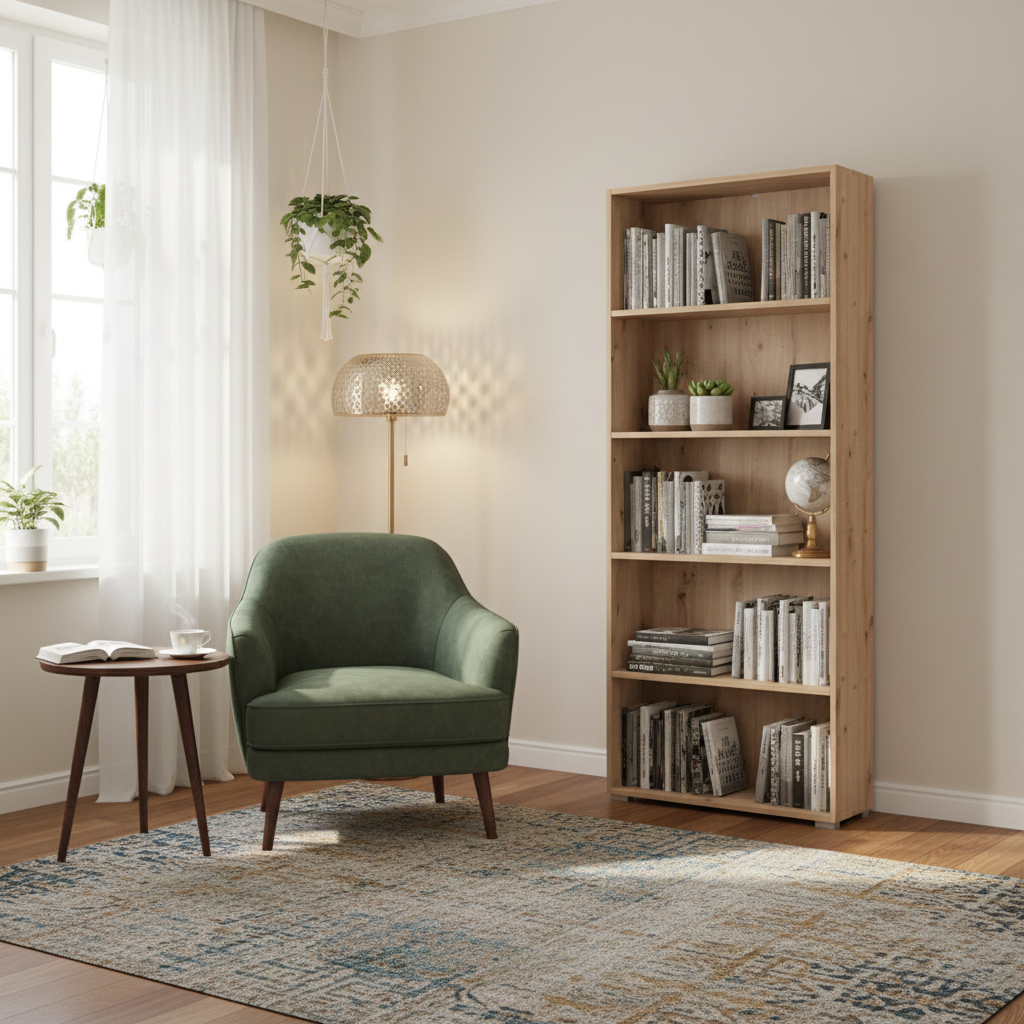 Tomaris Artisan Oak Effect Slim 176.5cm Tall Bookcase Bookshelf Shelving Unit - 11011479