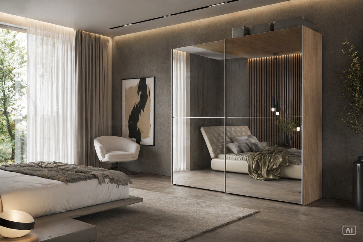 Montclair 240cm Full Mirrored Extra Large Sliding Door Wardrobe Oak Effect P8DSMLBL