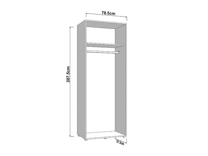 Nevaris White Narrow 2 Door Space-Saving 78.5cm Wide Wardrobe - 11014948