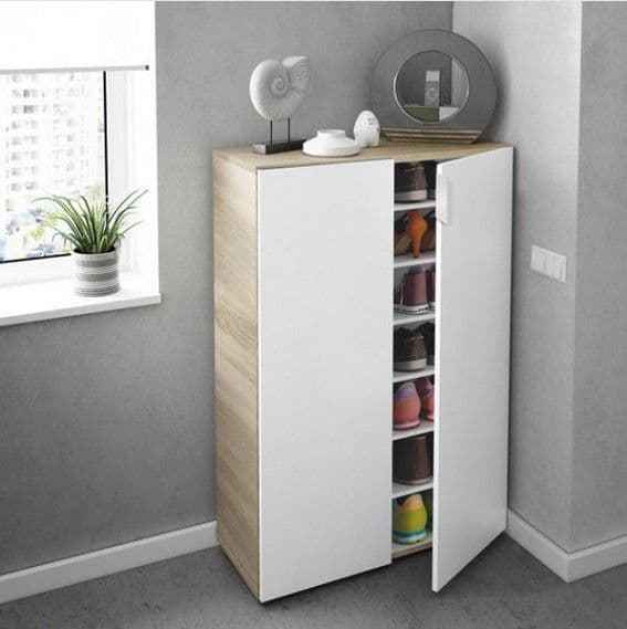 Grant Large White And Oak Effect 30 Pairs Shoe Cupboard Cabinet -017817F