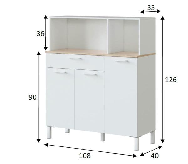 Alex Large White 3 Door Utility Room Kitchen Cupboard Sideboard- 0F9930A