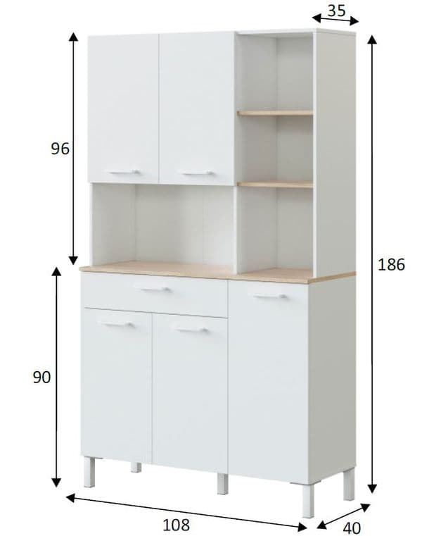 Alex Tall Large Utility Room Kitchen Pantry Cupboard with Microwave Storage Section- 0F9950A