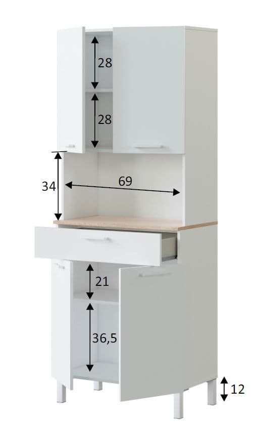 Alex Tall Utility Room Kitchen Pantry Cupboard with Microwave Storage Section- 0F9940A