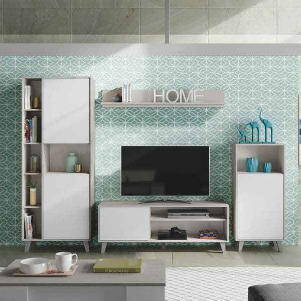 Archer White And Concrete Grey Effect Large TV Entertainment Wall Unit Cabinet- 016686L