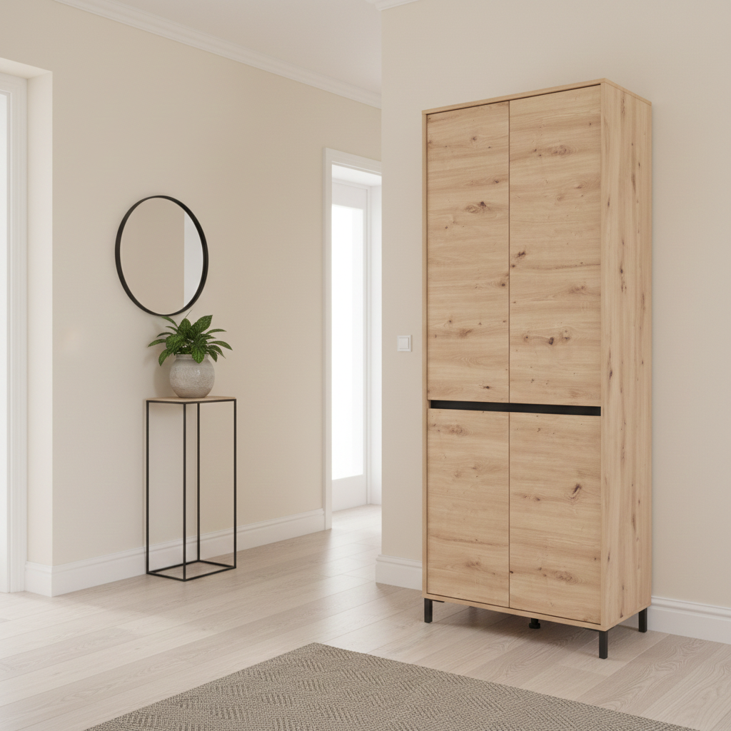 Flaneur Oak Effect 4 Door 40 Pair Tall Large Shoe Cabinet Cupboard - 11014080