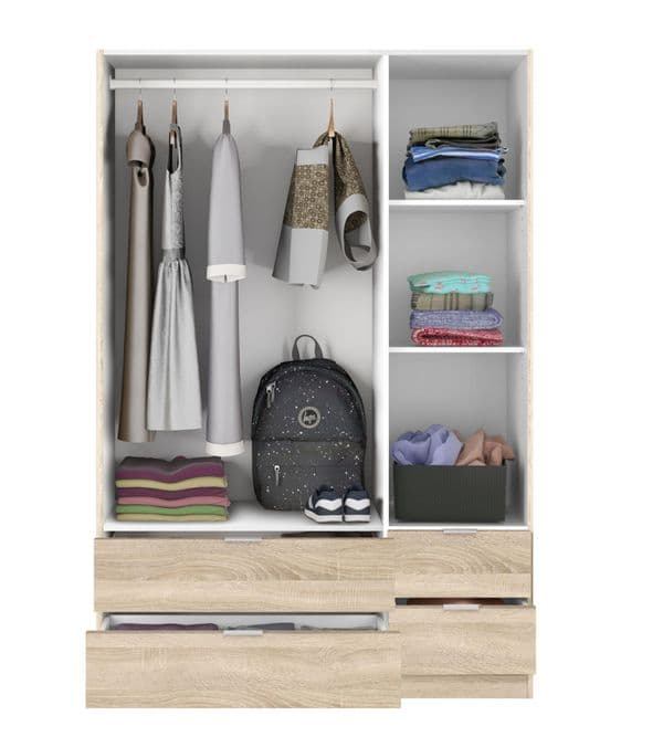Spinda Canadian Oak Effect 3 Door 4 Drawer Space-Saving Wardrobe 135cm Wide- LCX453F