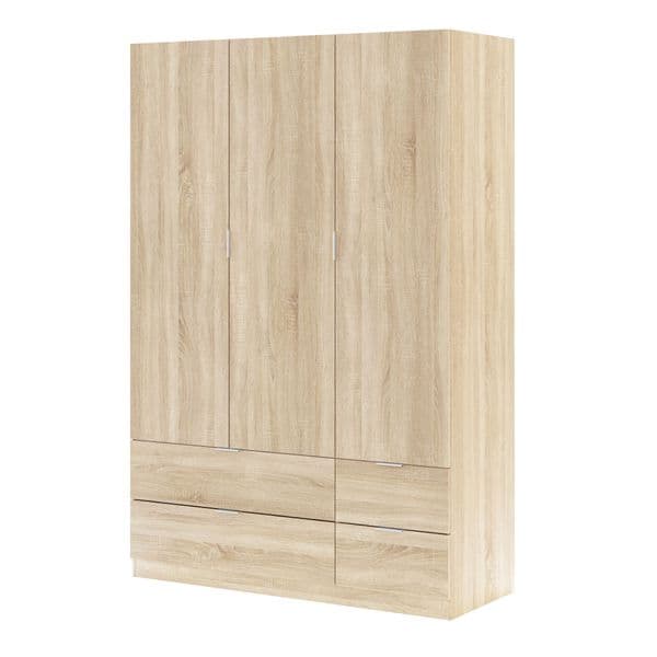 Spinda Canadian Oak Effect 3 Door 4 Drawer Space-Saving Wardrobe 135cm Wide- LCX453F
