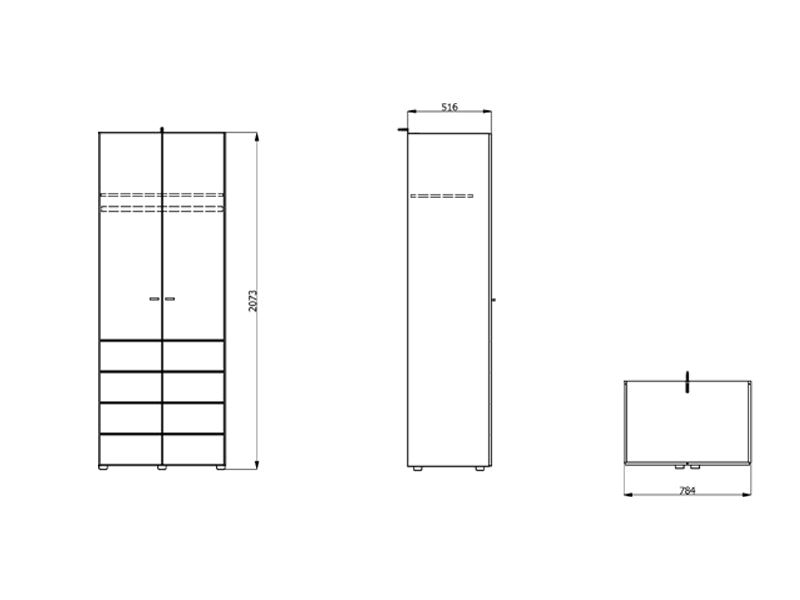 Nevaris White Narrow 2 Door Space-Saving 78.5cm Wide Wardrobe - 11014948