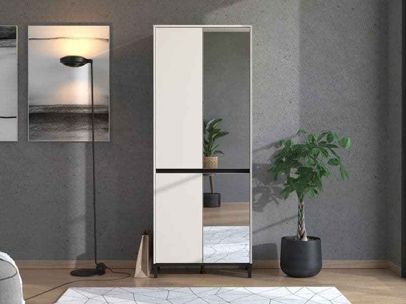Flaneur Cashmere 4 Door Half Mirrored 40 Pair Large Tall Shoe Cabinet Cupboard - 11014081