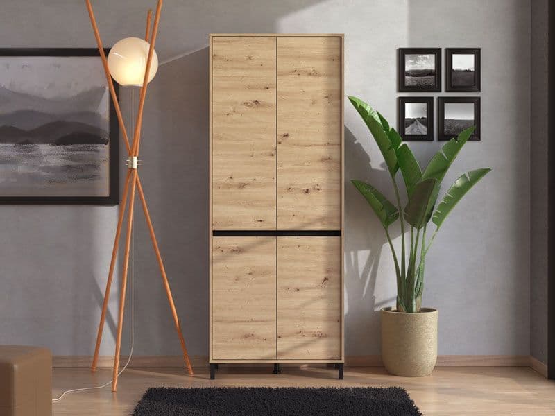 Flaneur Oak Effect 4 Door 40 Pair Tall Large Shoe Cabinet Cupboard - 11014080
