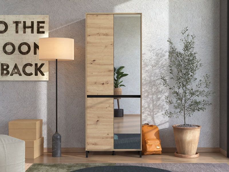 Flaneur Oak Effect Half Mirrored 40 Pair Tall Large Shoe Cabinet Cupboard - 11014079