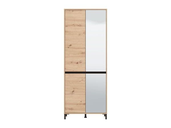 Flaneur Oak Effect Half Mirrored 40 Pair Tall Large Shoe Cabinet Cupboard - 11014079