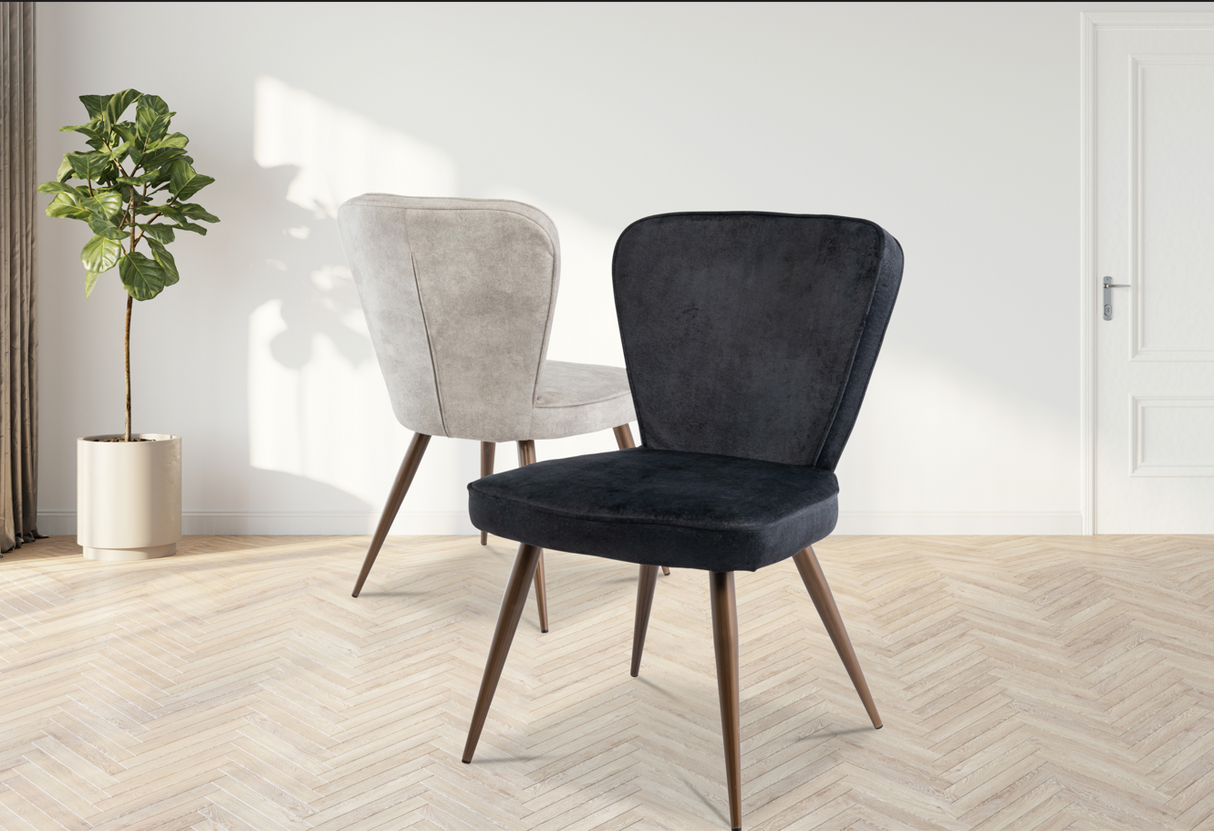 Flavio Set Of 2 Black Velvet Dining Chairs - Brass Leg