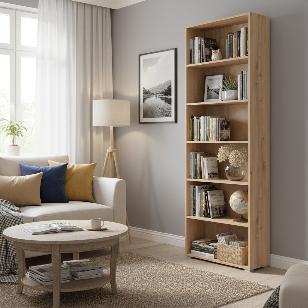 Tomaris Artisan Oak Effect Slim 211.5cm Tall Bookcase Bookshelf Shelving Unit - 11011481