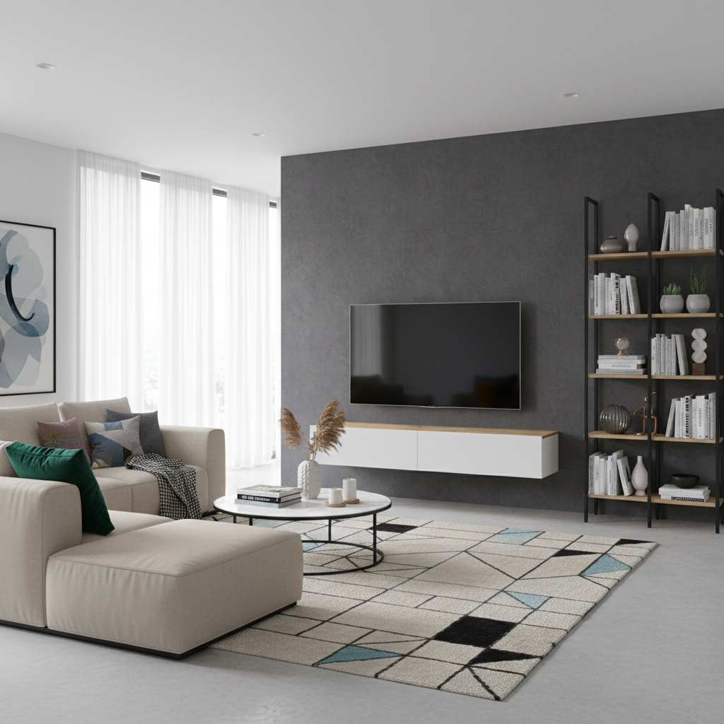 River Nordic Oak Effect And White Wall Mounted Floating Wide Large TV Entertainment Unit- 016601WS