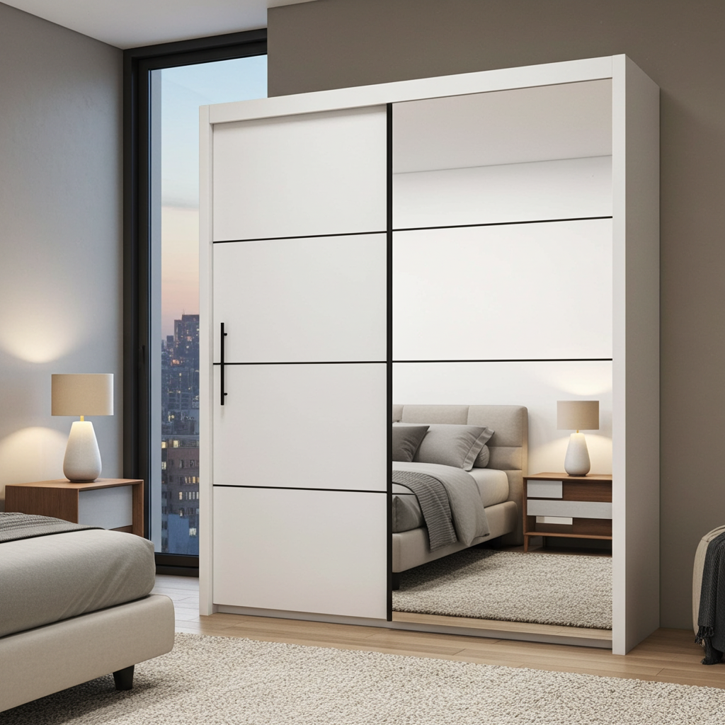 Inoxa White Large 200cm Mirrored Sliding Door Wardrobe - 8XRU4420