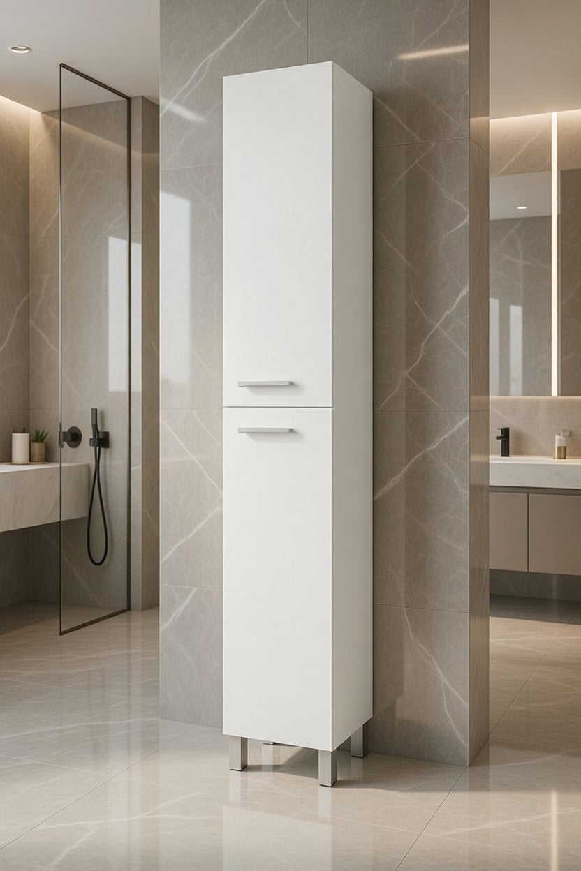 Sidi White Gloss Tall 30 x 182cm Free Standing Bathroom Cabinet- 305260BO