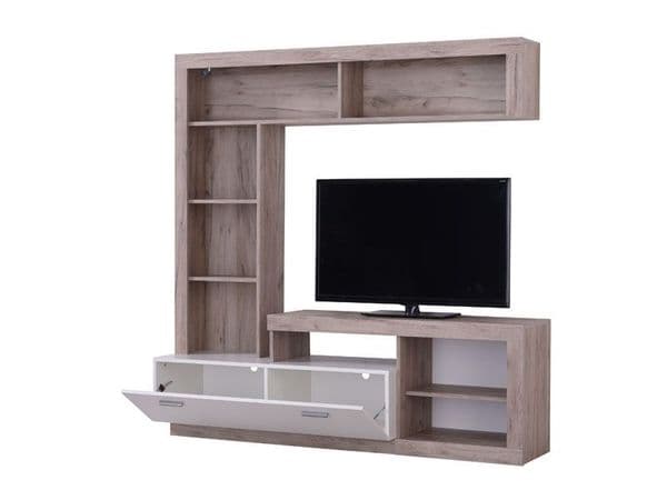 Kensington Grey Oak Effect And White Entertaiment Unit Wall TV Cabinet - 11008761