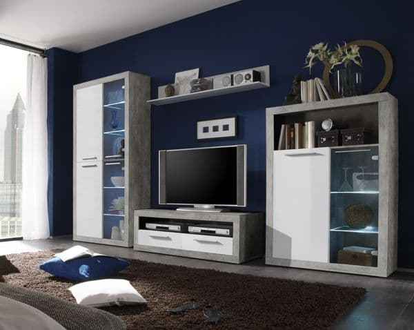 Cementara Concrete Grey Effect and White High Gloss TV Cabinet with Drawers P9BBGS63
