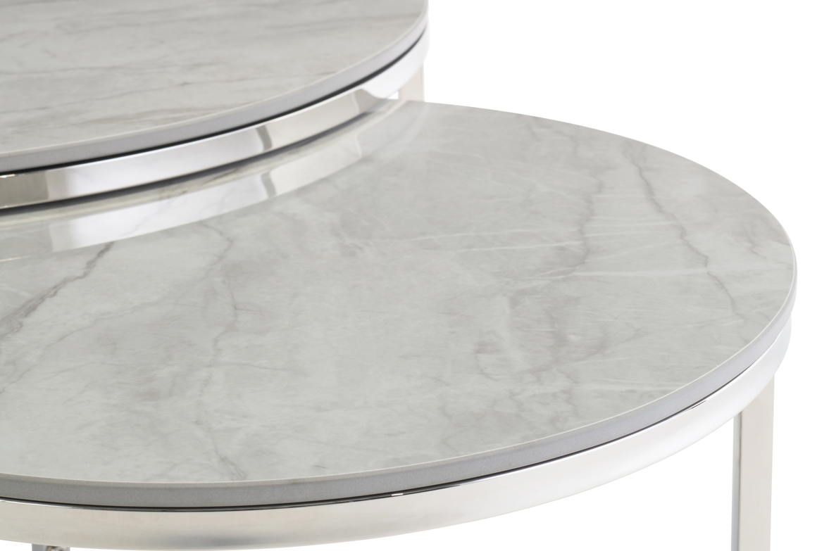 Handsome Round Coffee Table Set in Grey Marble
