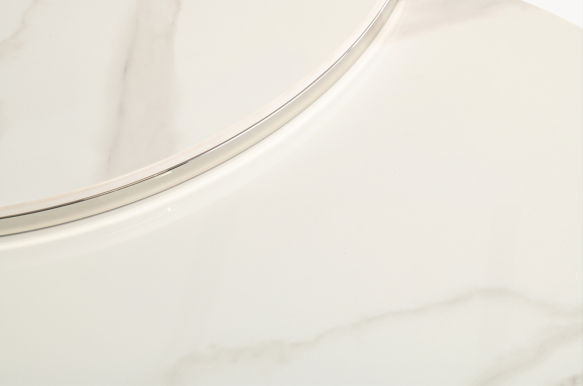 Handsome Round Coffee Table Set in White Marble