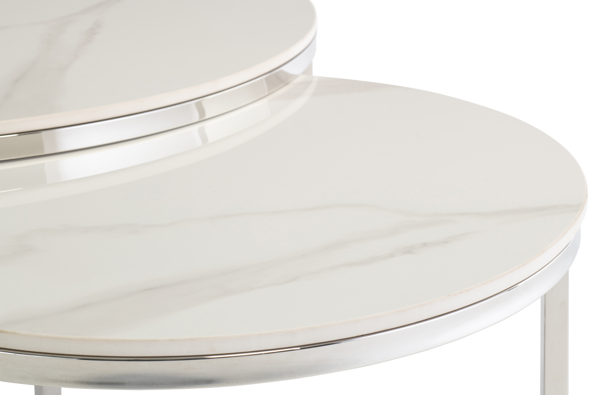 Handsome Round Coffee Table Set in White Marble