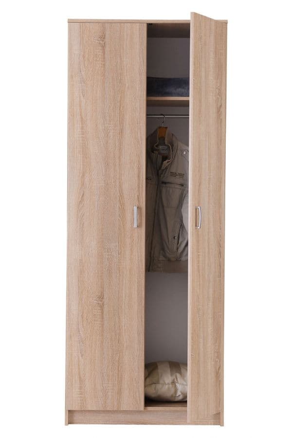 Leo Oak Effect 2 Door Wardrobe with Hanging Rail- 11008711