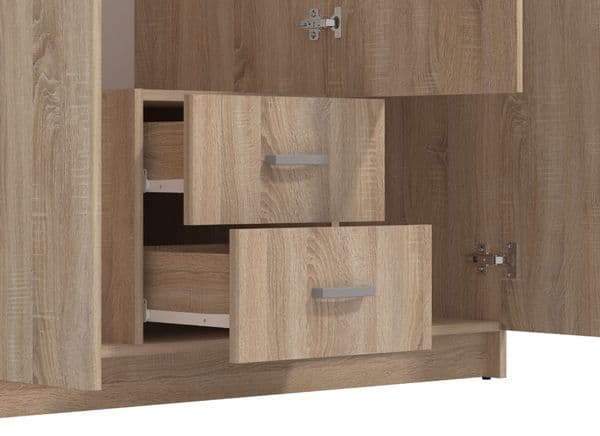 Leo Oak Effect 3 Door 2 Drawer Triple Wardrobe with Mirror - 11008709