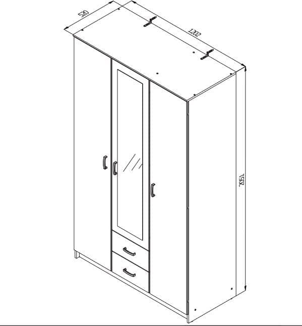 Leo Oak Effect 3 Door 2 Drawer Triple Wardrobe with Mirror - 11008709