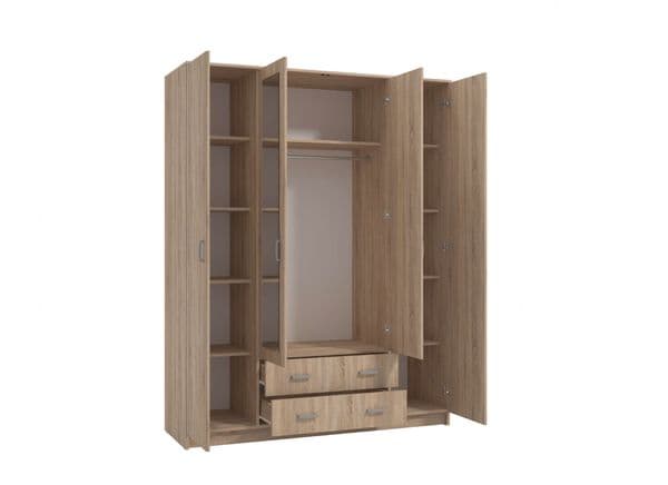 Leo Oak Effect 4 Door 2 Drawer Large Wardrobe with Mirrors - 11008719