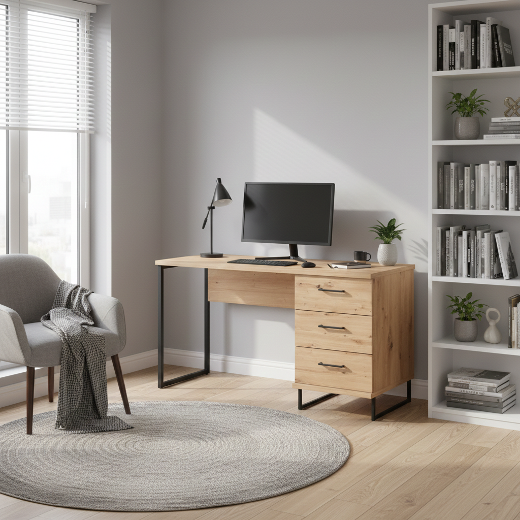 Nuraga Artisan Oak Effect Computer Desk With Drawers - 11011194 RZ