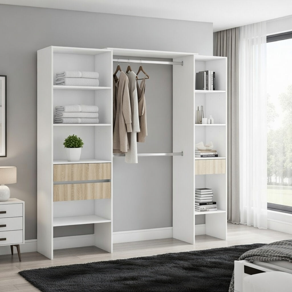 Zen Open Door Wardrobe in White & Natural Oak 0E8559A