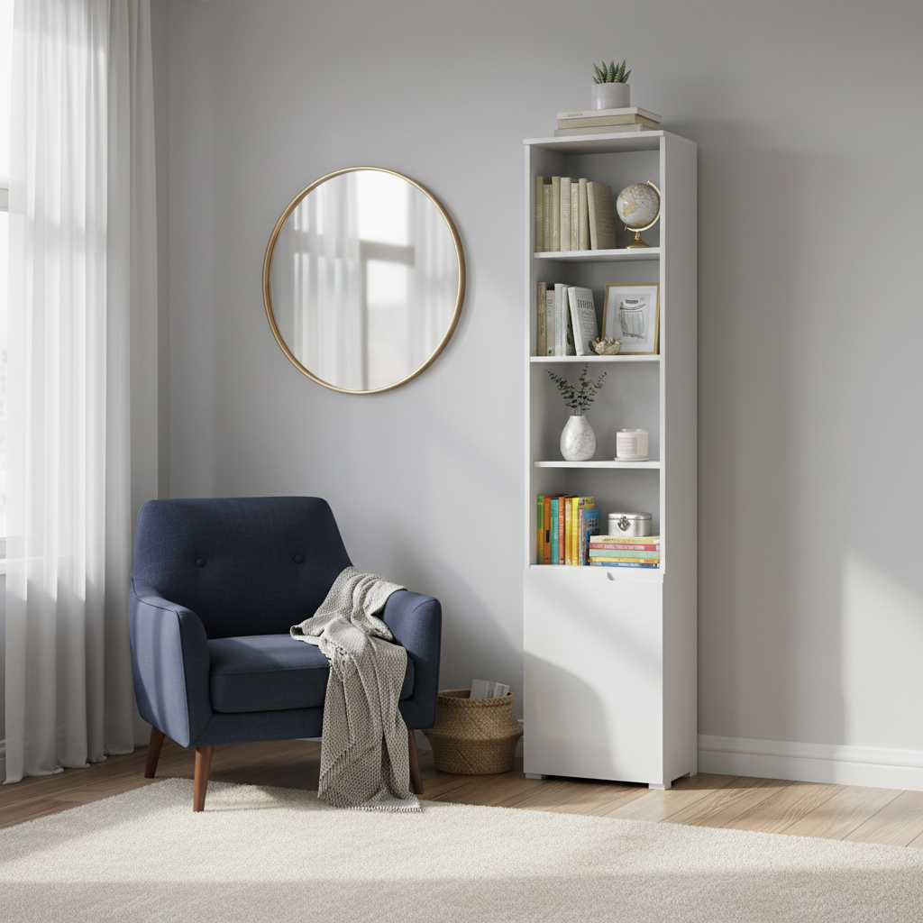 Serene Tall Bookcase with White Gloss Door Storage shelves S12 2620RZ