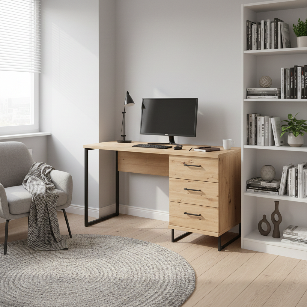 Nuraga Artisan Oak Effect Computer Desk With Drawers - 11011194 RZ