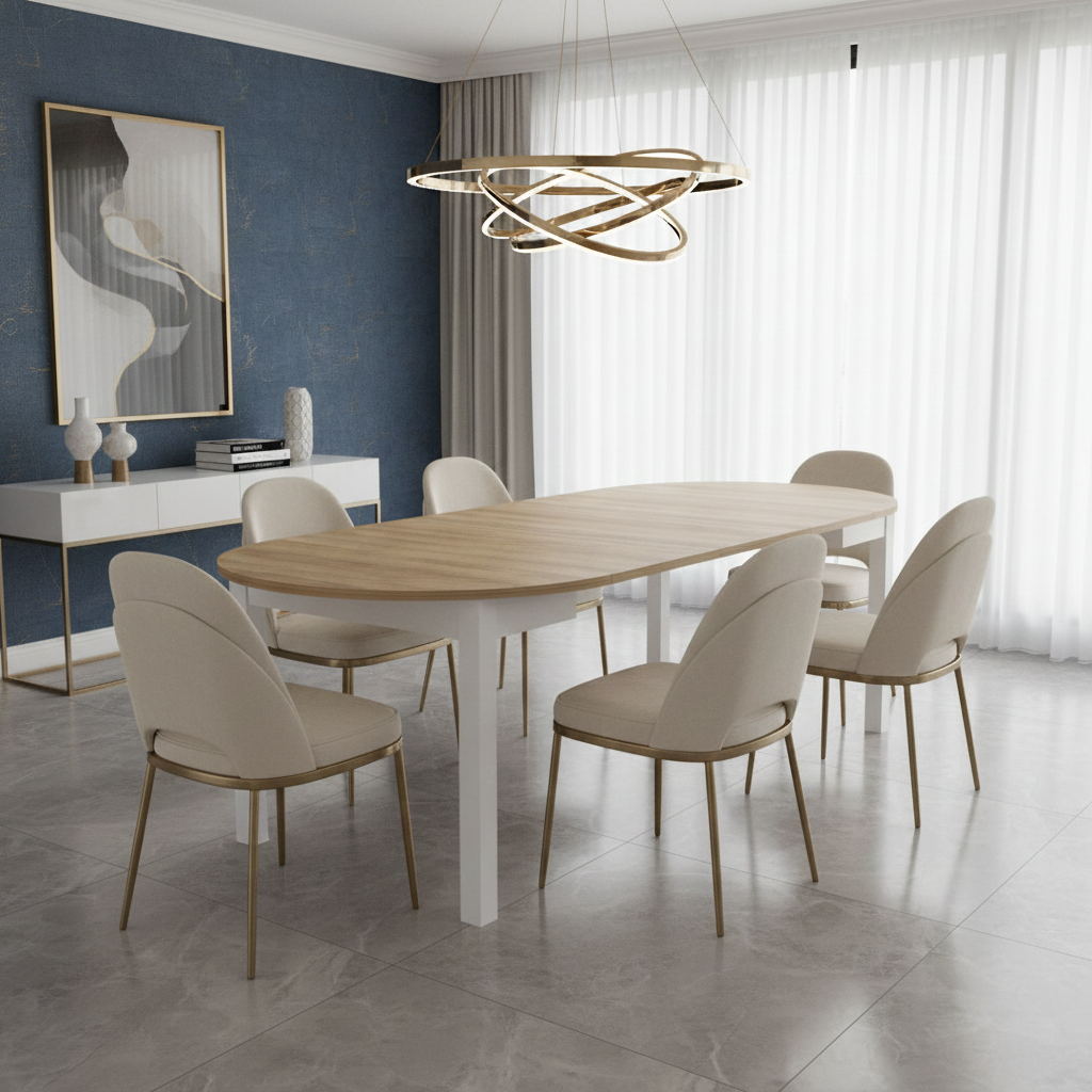 Laurent White and Oak Effect Round Extending Dining Table - SZY-INDS2OAK