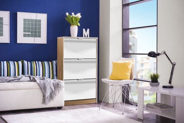 Sydney 3 Drawer Mirrored and Oak Effect Shoe Storage Cabinet - 11008519