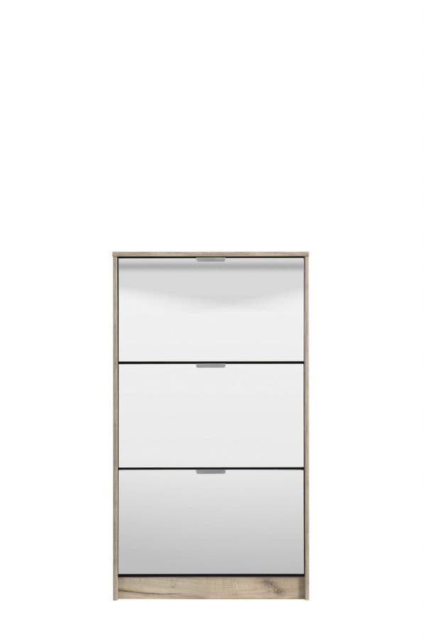 Sydney 3 Drawer Mirrored and Oak Effect Shoe Storage Cabinet - 11008519