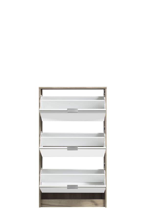 Sydney 3 Drawer Mirrored and Oak Effect Shoe Storage Cabinet - 11008519