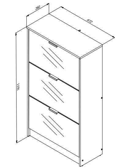 Sydney 3 Drawer Mirrored and Oak Effect Shoe Storage Cabinet - 11008519