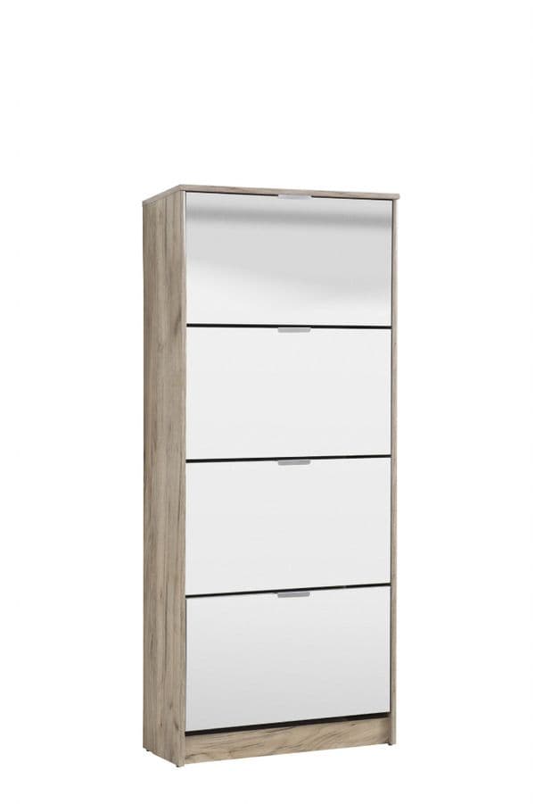 Sydney 4 Drawer Mirrored and Oak Effect Shoe Storage Cabinet - 11008541