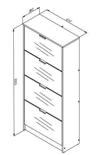 Sydney 4 Drawer Mirrored and Oak Effect Shoe Storage Cabinet - 11008541