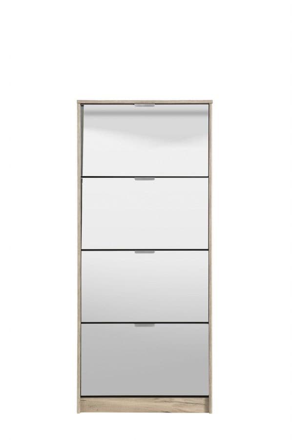 Sydney 4 Drawer Mirrored and Oak Effect Shoe Storage Cabinet - 11008541